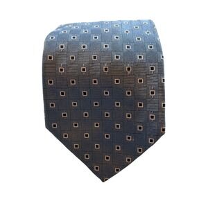 Zianetti Italian Silk Collection Blue Silver Geometric Square Necktie Made Italy
